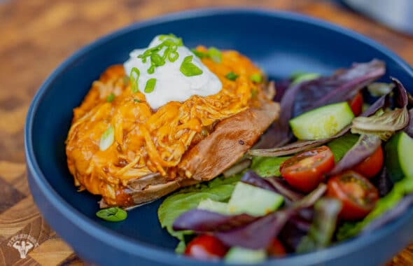 BBQ Pulled Chicken Stuffed Sweet Potato (Instant Pot)