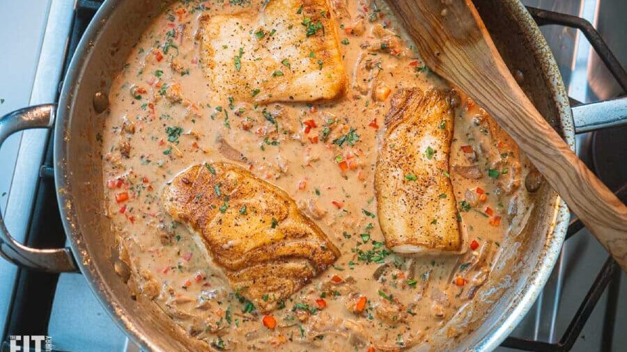 Fennel Almond Milk Cream Sauce with Sea Bass