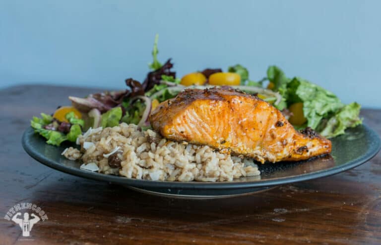 Healthy Colombian Coconut Rice with Salmon & Salad