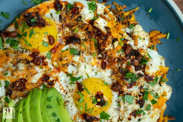 Feta Fried Eggs over Sweet Potato Hash Brown Recipe