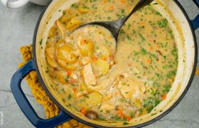 Lighter Baked Potato Soup with Grilled Chicken