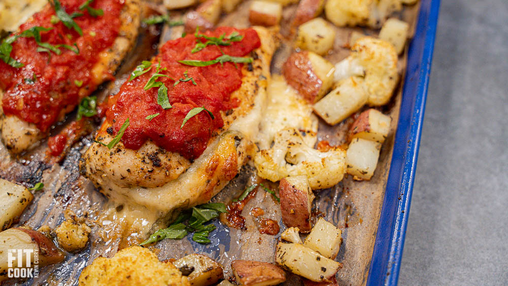 Stuffed Chicken Breast with Roasted Veggies - Sheet Pan Meal - Fit Men Cook